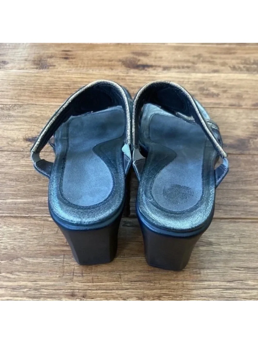 Naot Metallic Pewter Platform Wedge Slide Sandals Comfort Size 41